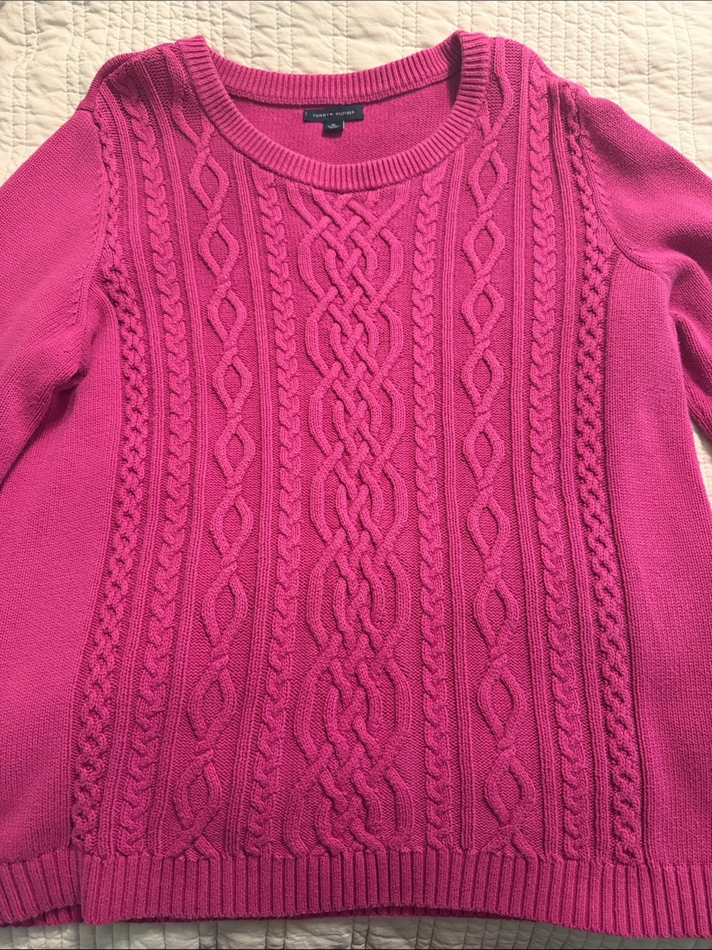 Tommy Hilfiger Pink Cable-Knit Crewneck Sweater 100% Cotton